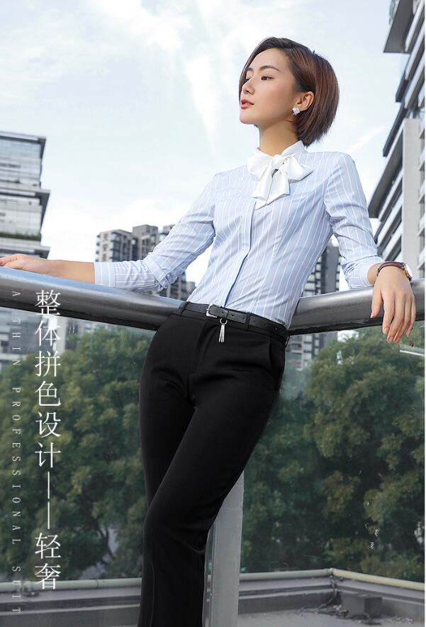 蝴蝶結圓領女士襯衣